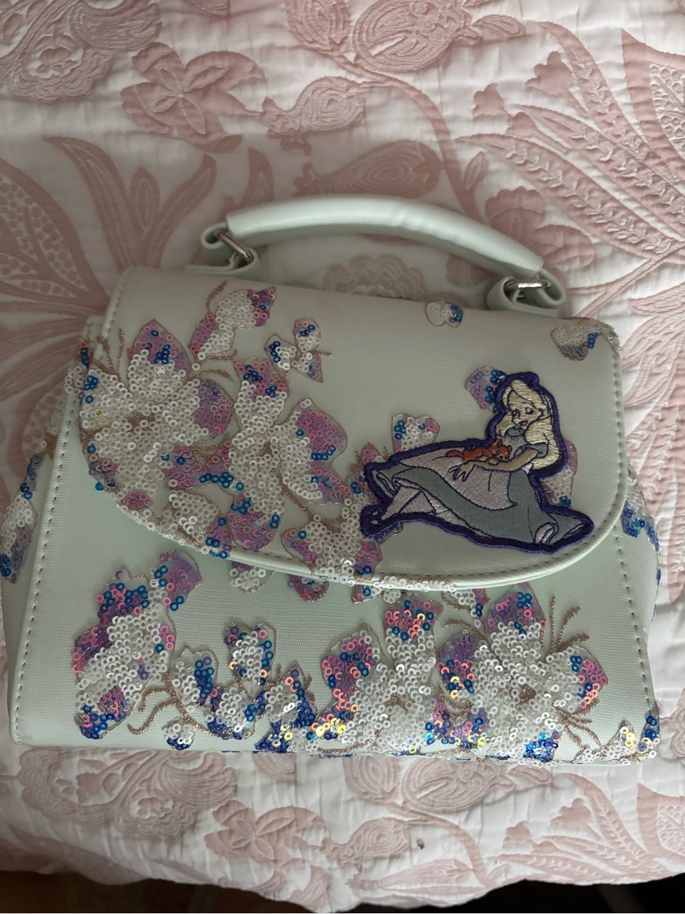 Alice in Wonder Sequin Floral Top-Handle Loungefly Crossbody Bag